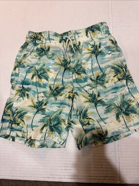 Kids Tropical Palm Print Swim Trunks - Green